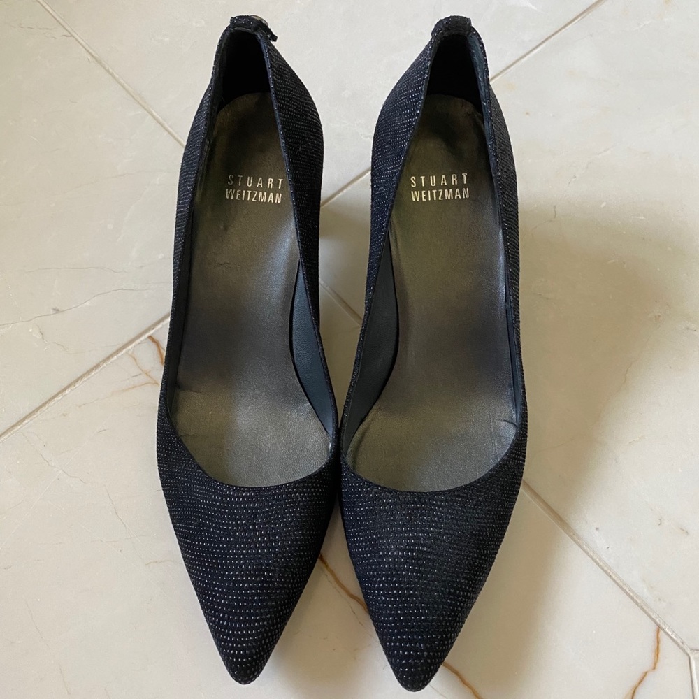 Black Sparkle Stuart Weitzman Pointed Toe Heels - image 2